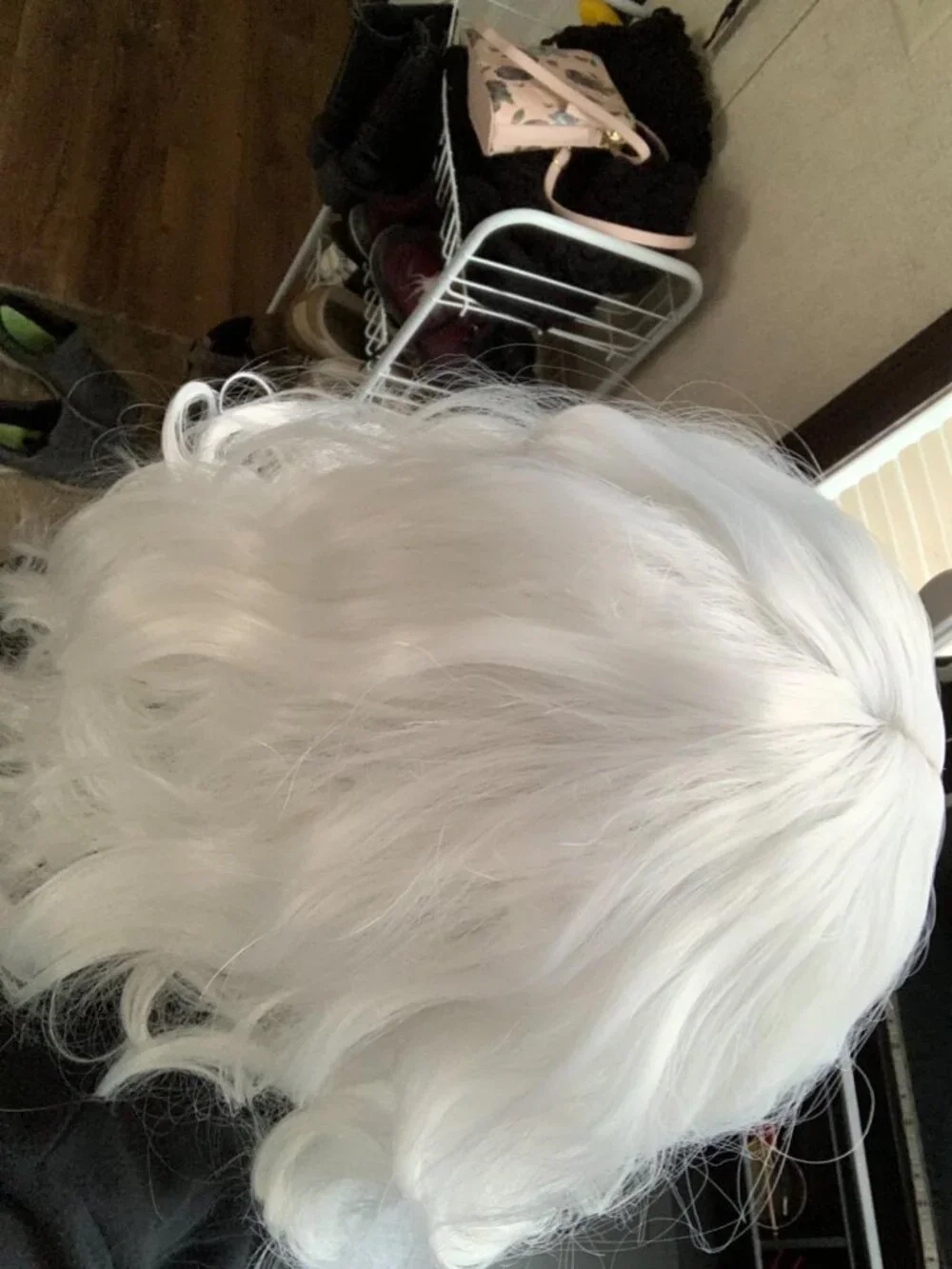 Women's 14 Inch White Wavy Bob Wig Short Curly Synthetic Heat Resistant